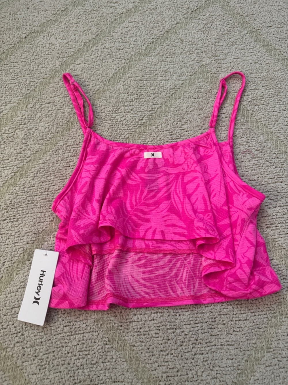 Hurley Pink Tropical Ruffle Crop Top Small NWT | Beach Swim Tank - Picture 4 of 4